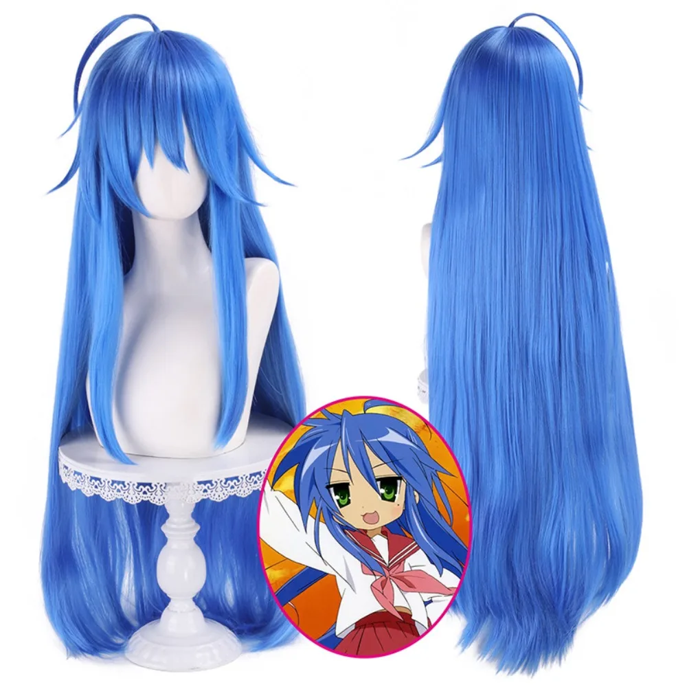 Anime Lucky Star Kanae Izumi Cosplay Wig Synthetic Fiber High-Temperature Resistant Blue Short Hair Costume Use Only