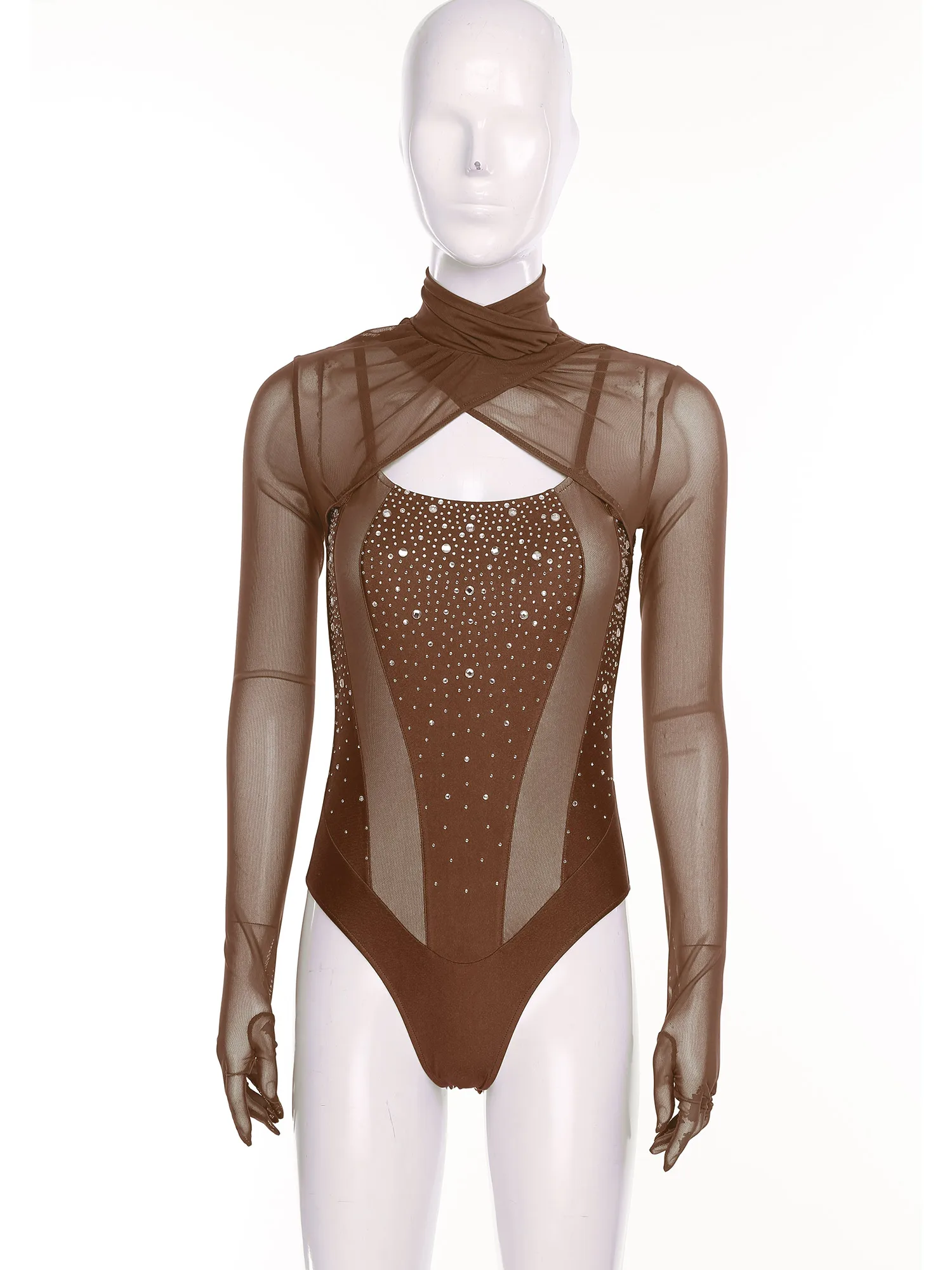 Trikots für Tanz, Damen, Eiskunstlauf, Rhythmisches Gymnastikkostüm für Leistungswettbewerb, lange Ärmel, Strass-Body