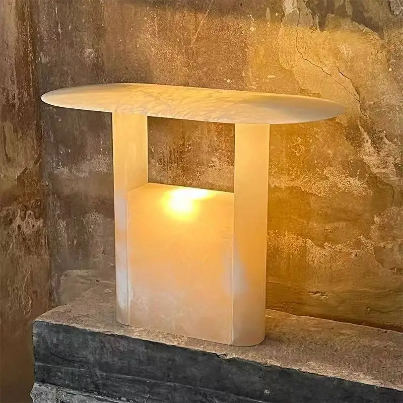 

Modern Simple Designer Spanish Marble Table Lamp High-End Hotel Bedside Lamp Oval Natural Look for Living Room Bedroom Battery