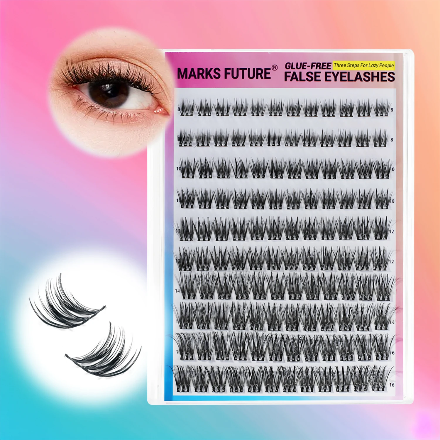 Selbstklebende Wimpern, 120 Stück selbstklebende Wimpernbüschel, 8-16 mm gemischte natürliche D-Curl, wiederverwendbare falsche Wimpern, ultradünn und leicht, einfach für Anfänger zu verwenden. – Detail 4