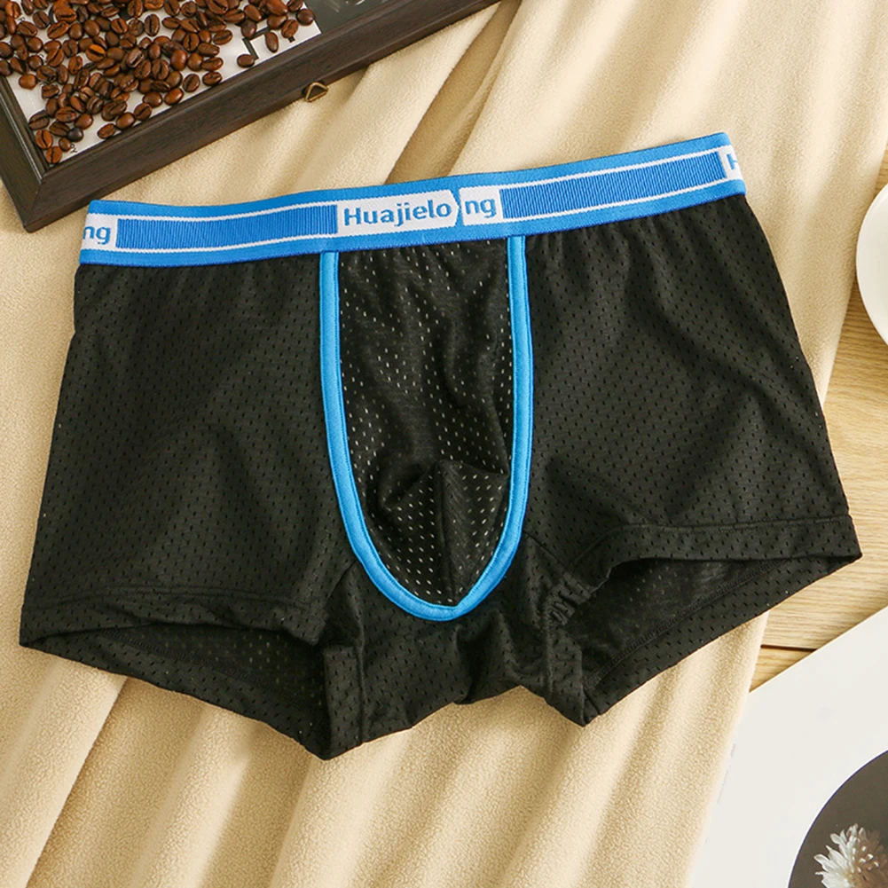 

Sexy Mens Fine Mesh Breathable Shorts Middle Waist Briefs Loose Underpants Pouch Panties Casual Underwear Homewear