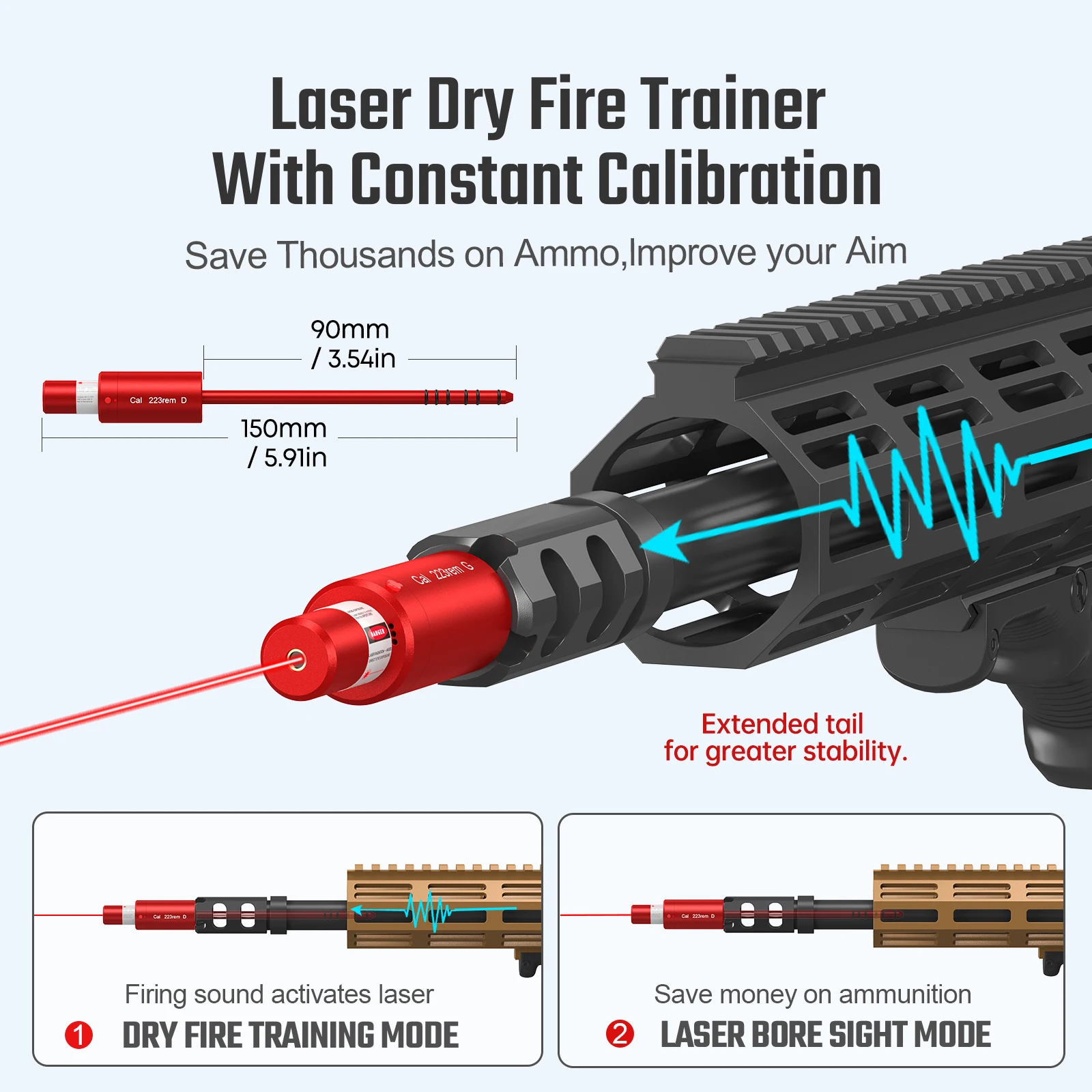 Dual Mode 223rem Laser Training Tool, Magnetic Suction Red Boresighter for Aim Muscle Memory Practice.
