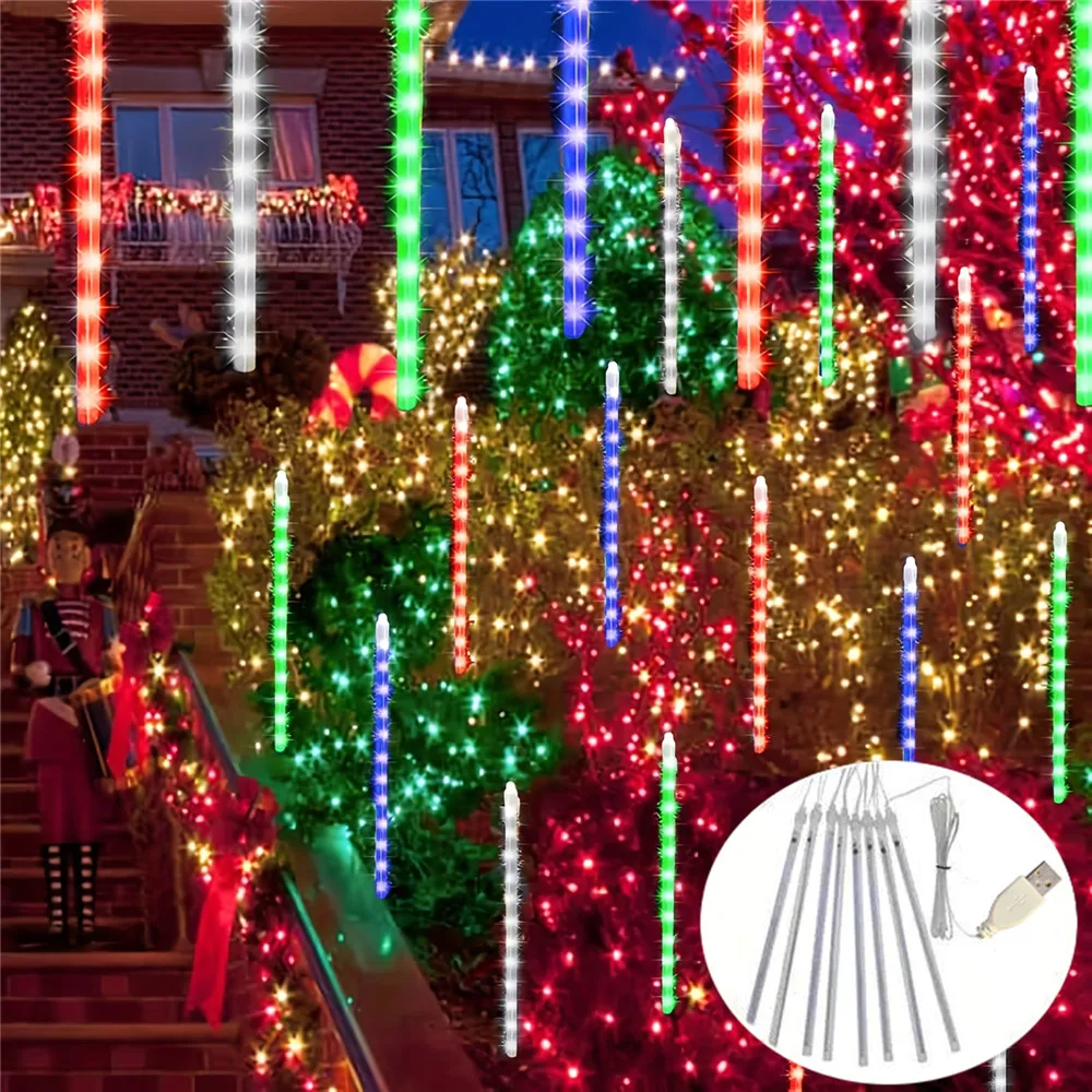 

8 Tubes Meteor Shower Rain Lights USB Waterproof LED String Lights Decor Lights Garden Christmas Tree Wedding Party Decoration