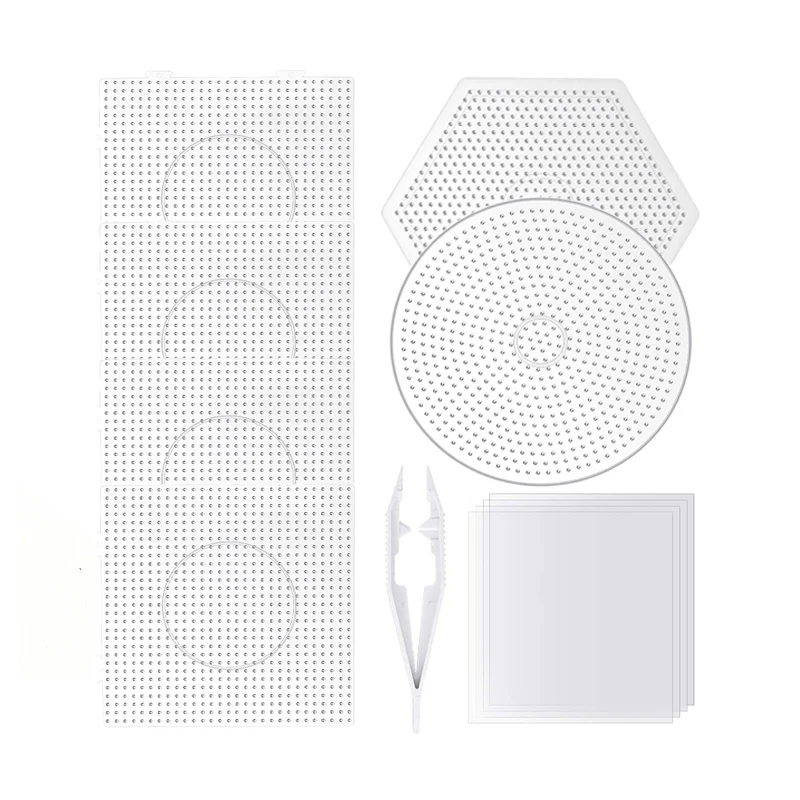 8Pack 5mm Large Clear Plastic Fuse Beads Boards Bead Pegboards with 5 Ironing Paper and 1 White Beads Tweezers for DIY Craft