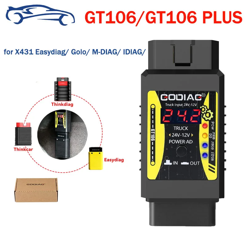 GODIAG GT106/GT106 Plus 24V to 12V Heavy Duty Truck Adapter for X431 Easydiag/ Golo/ M-DIAG/ IDIAG/ ThinkCar/ ICarScan/ Diagun