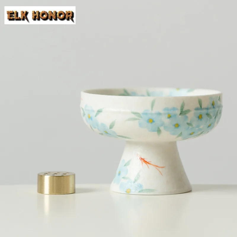 Hand-painted Blue Star Flower High Foot Incense Holder Water Fountain Decoration Incense Burners Aromatherapy Censer Teaset Gift
