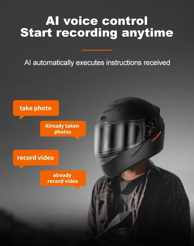 

AI Smart Full-Face Motorcycle Helmet with Integrated Camera, Bluetooth, and Anti-Fog System Chinese Translation