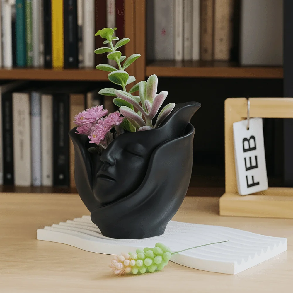 Resin Human Face Vase European Style Abstract Hydroponic Flower Holder Aesthetic Handicraft Character Plant Pot Dried Flower
