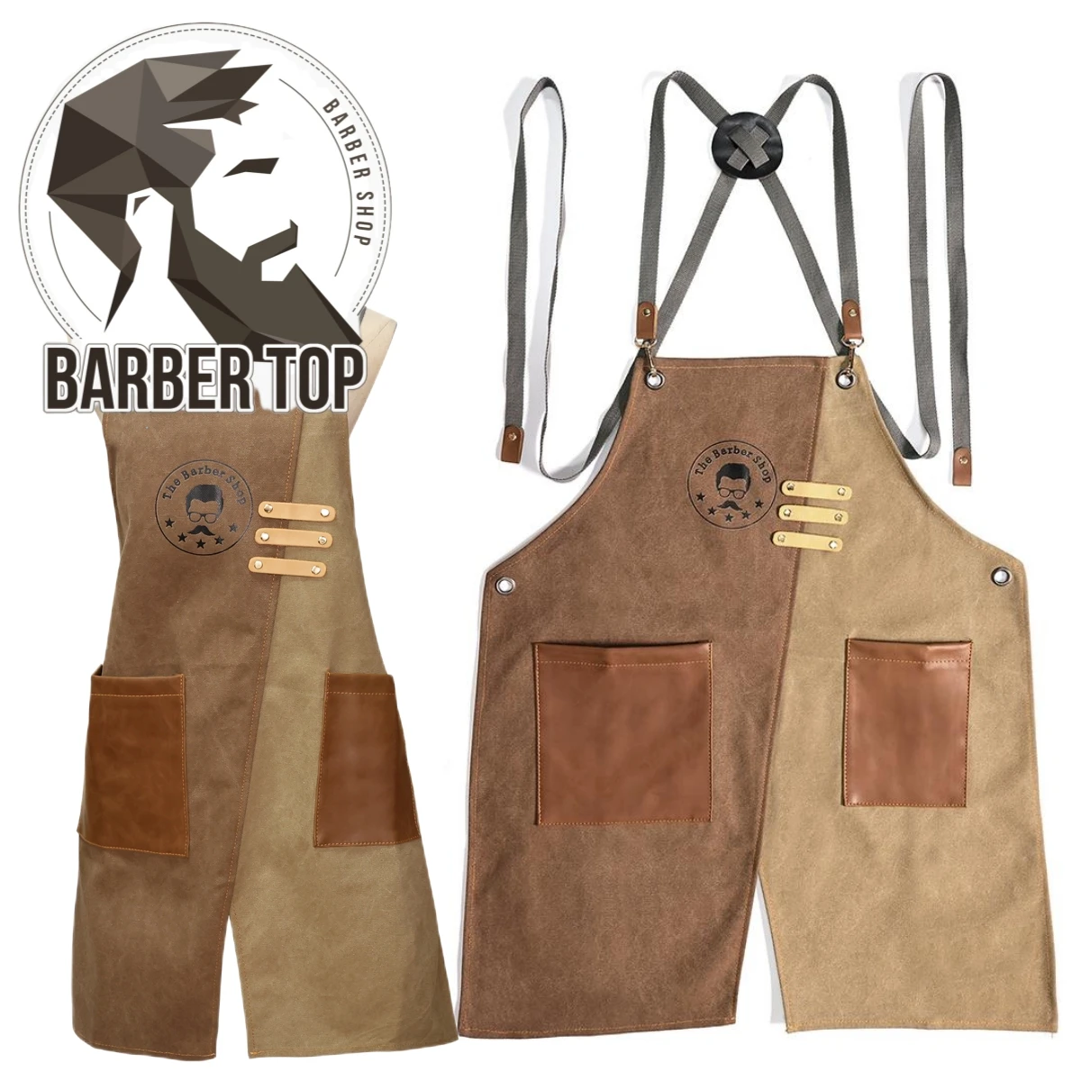 Cowboy Canvas Apron with Pockets Fashion Hairdressing Shawl Barber Hair Dye Hairdresser Cape for Restaurant Artist Overalls