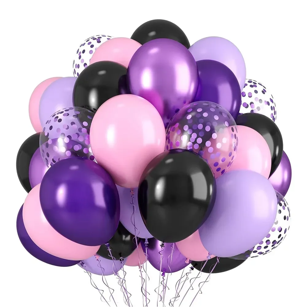 30 قطعة بالونات سوداء باللون الأرجواني الداكن والوردي مقاس 12 بوصة بالونات قصاصات أرجوانية معدنية داكنة للفتيات زينة أعياد الميلاد والهالوين
