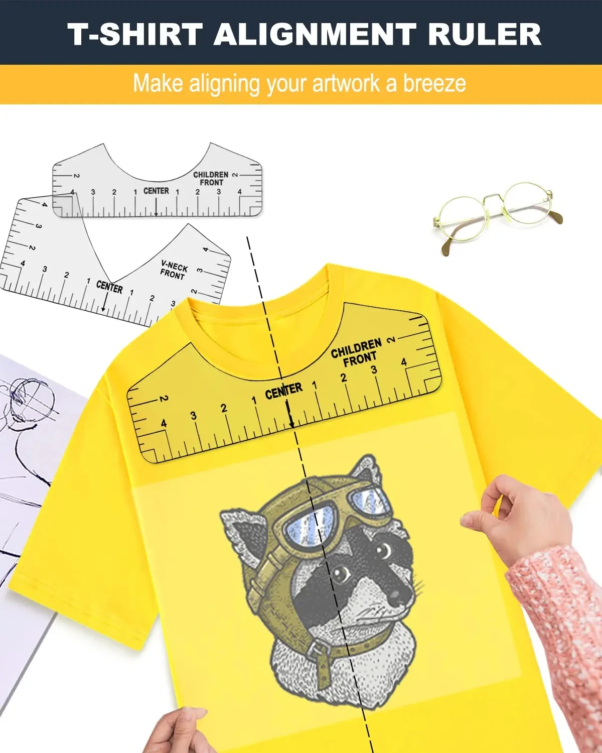 9Pcs/Set T-Shirt Rulers to Center Designs Tshirt Ruler Guide With Size Chart for Adult Youth Toddler Sewing Measurement  tools