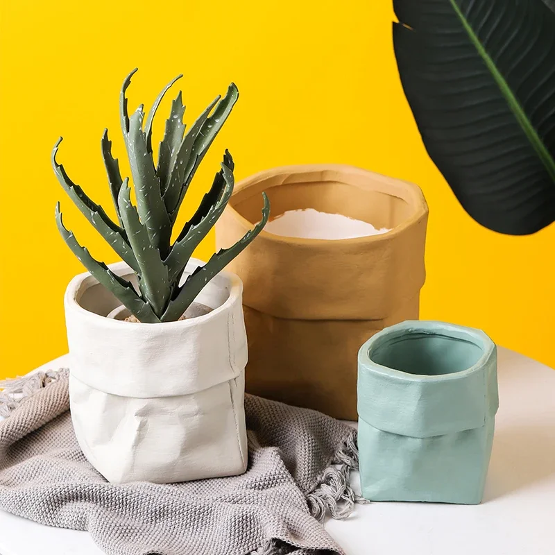 Ceramic Plant Pot Kraft Paper Bag Flower Pot For Garden Decoration Outdoor Flower Vase Macetas Cactus