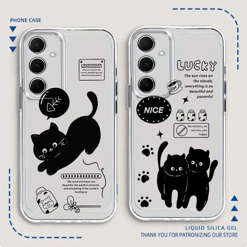 

Cute Little Black Cat For Samsung Galaxy Note 20 10 F12 M23 F23 M14 F15 M54 M55 Ultra Plus 5G TPU Transparent Phone Case