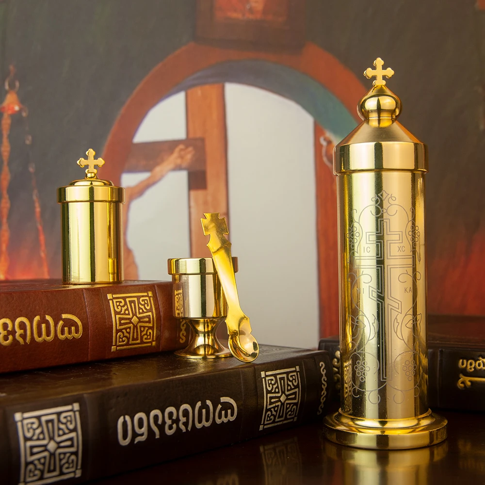 Neues 2026 Orthodoxes Heilige-Kommunion-Set, Goldener Metall-Kirchenritualbehälter, Kelch-Set, Religiöse Altar-Gebets- und Anbetungsausrüstung – Detail 2