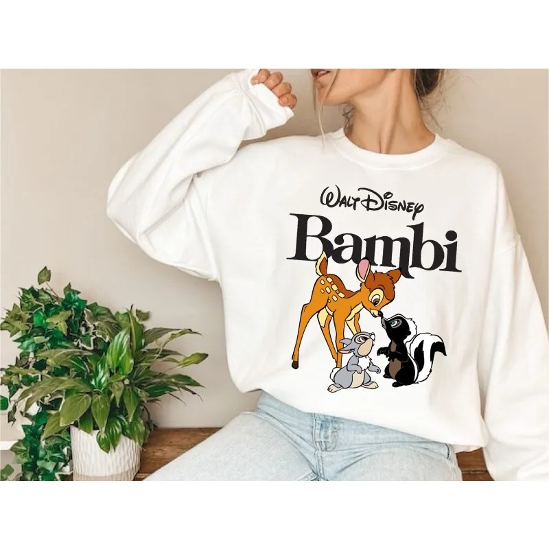 قمصان بامبي وسامب ديزني، هوديس برقبة دائرية، ملابس ديزني الحنين، هدايا المعجبين، ملابس رياضية أفضل صديق للسيدات