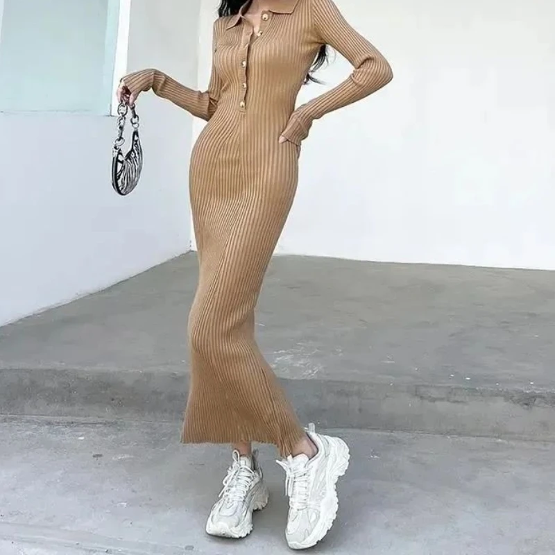 

Knitted Dress for Women with Autumn and Winter Imperial Style, Slim Fit, Tight Fitting, Long Sleeved, Hip Hugging Skirt