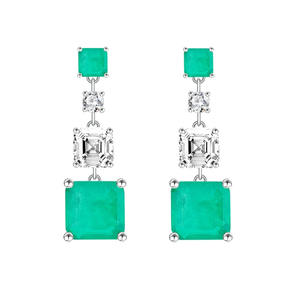 Wong Rain Luxury 925 Sterling Silver Asscher Cut Lab Citrinr Paraiba Tourmaline Sapphire Gemstone Dangle Earrings Fine Jewelry