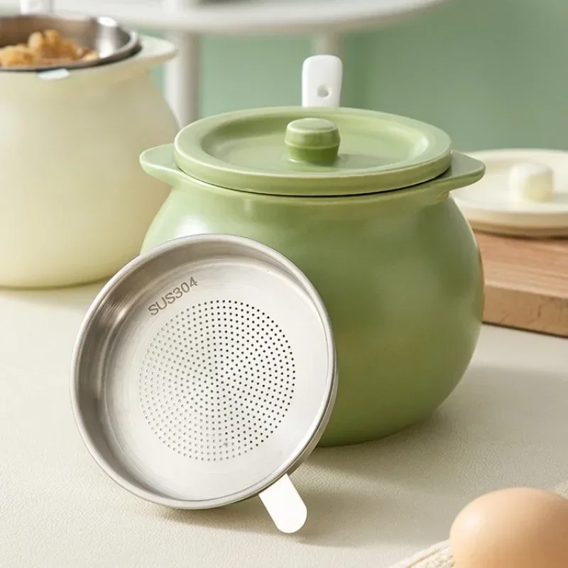 Tarro de manteca doble oreja, cuchara con filtro de viento crema con tapa, cerámica para el hogar, resistente a altas