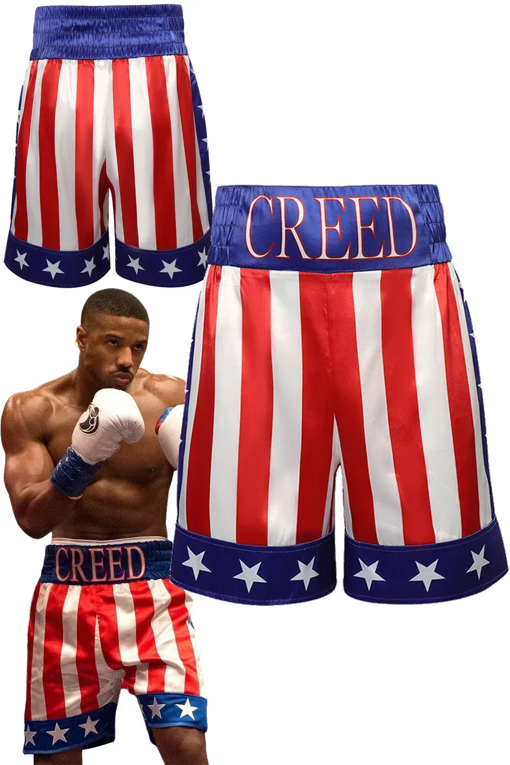 Adonis Creed III Shorts de boxe masculino, Cosplay Fantasia, calção de luta, calça curta esportiva, fantasia de Halloween, filme