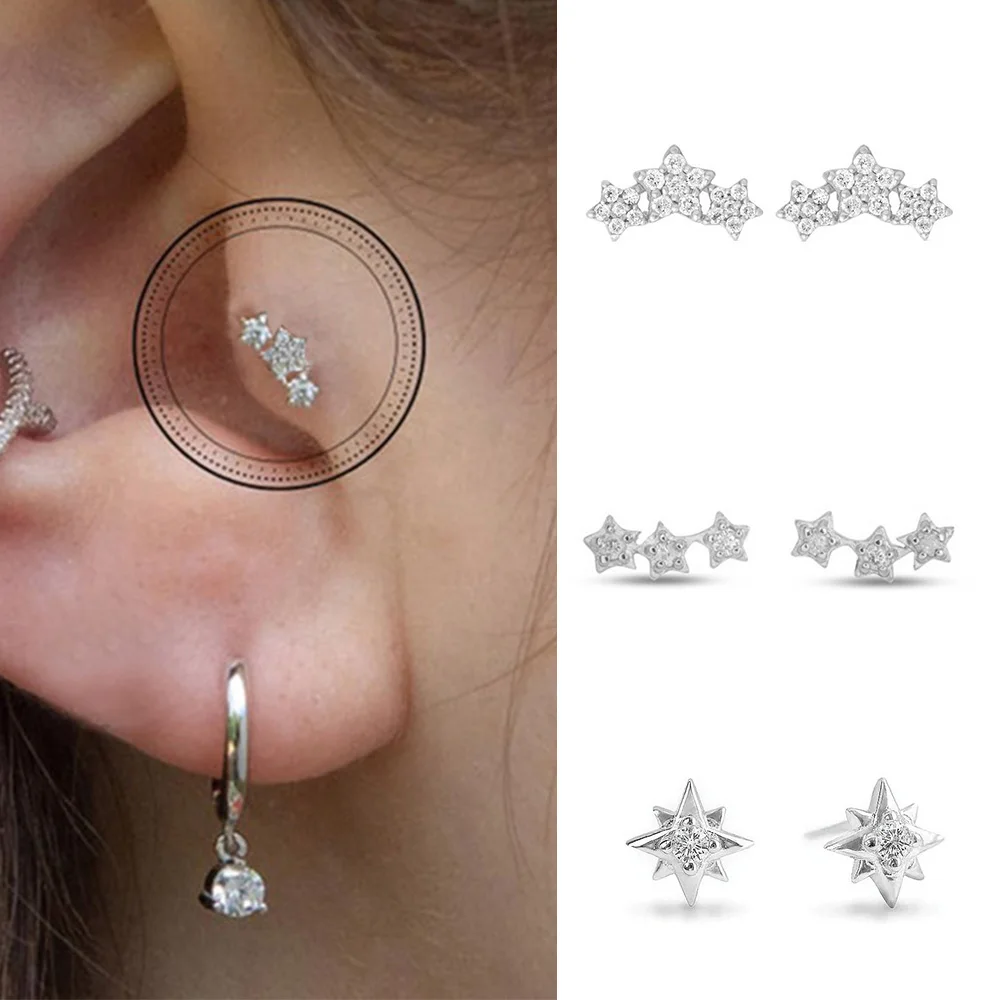 العصرية نجمة صغيرة الزنمة اللولب الأذن ثقب الفص أقراط للنساء داينتي روك الأذن الغضروف قرط الاذن المرصع مجوهرات للبنات