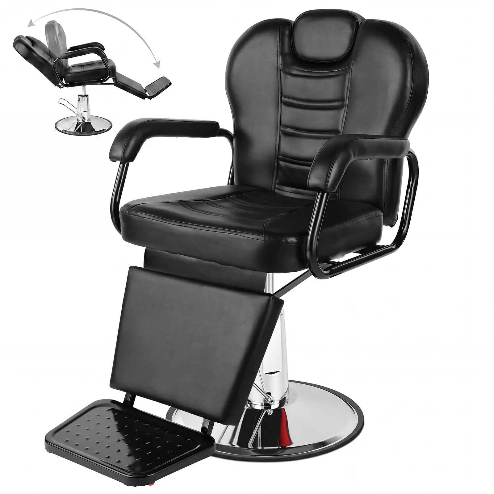 Barber Chair, Reclining Salon Chairs for Hair Stylist | Heavy Duty Hydraulic Pump, Headrest and Footrest, 360 Degree