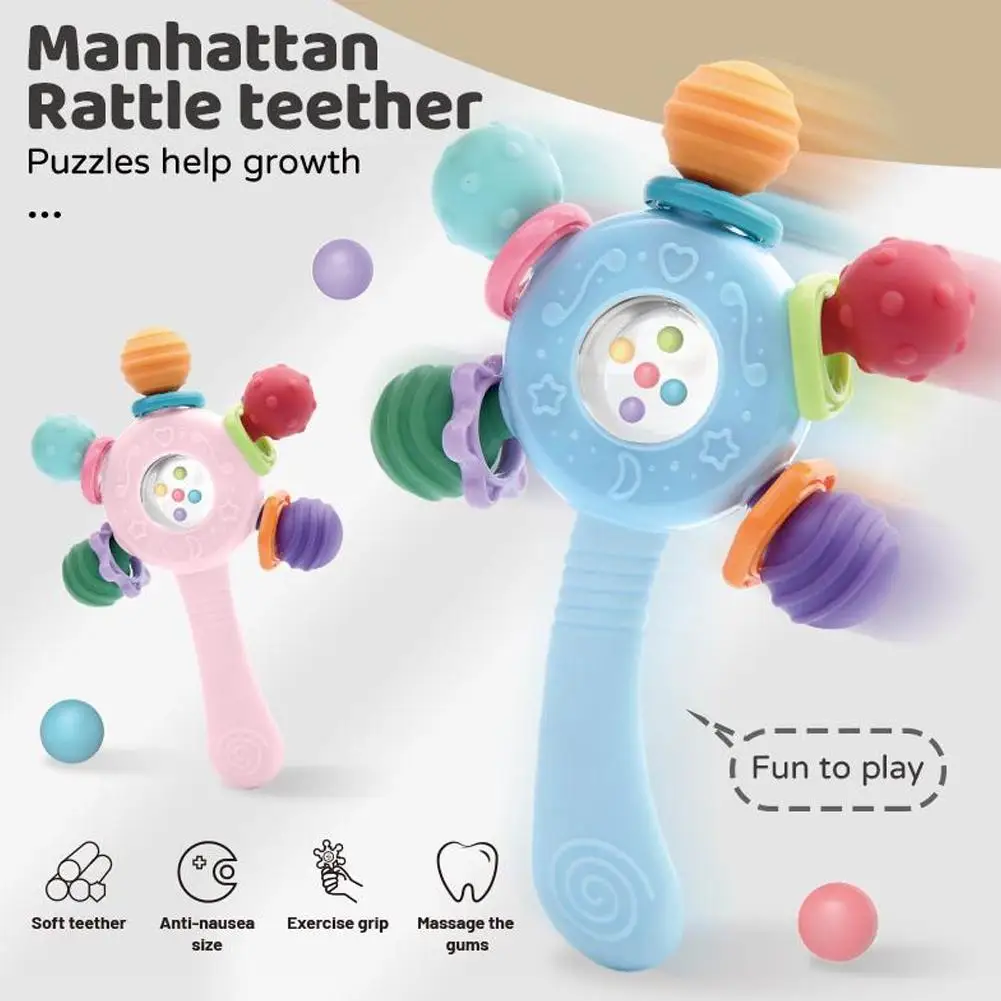 Sonajero de mano para bebé, juguetes para el desarrollo del bebé de 0 6 y 12 meses, mordedor sensorial para bebé, juguetes educativos para la dentición suave, juegos para bebés Q1F5