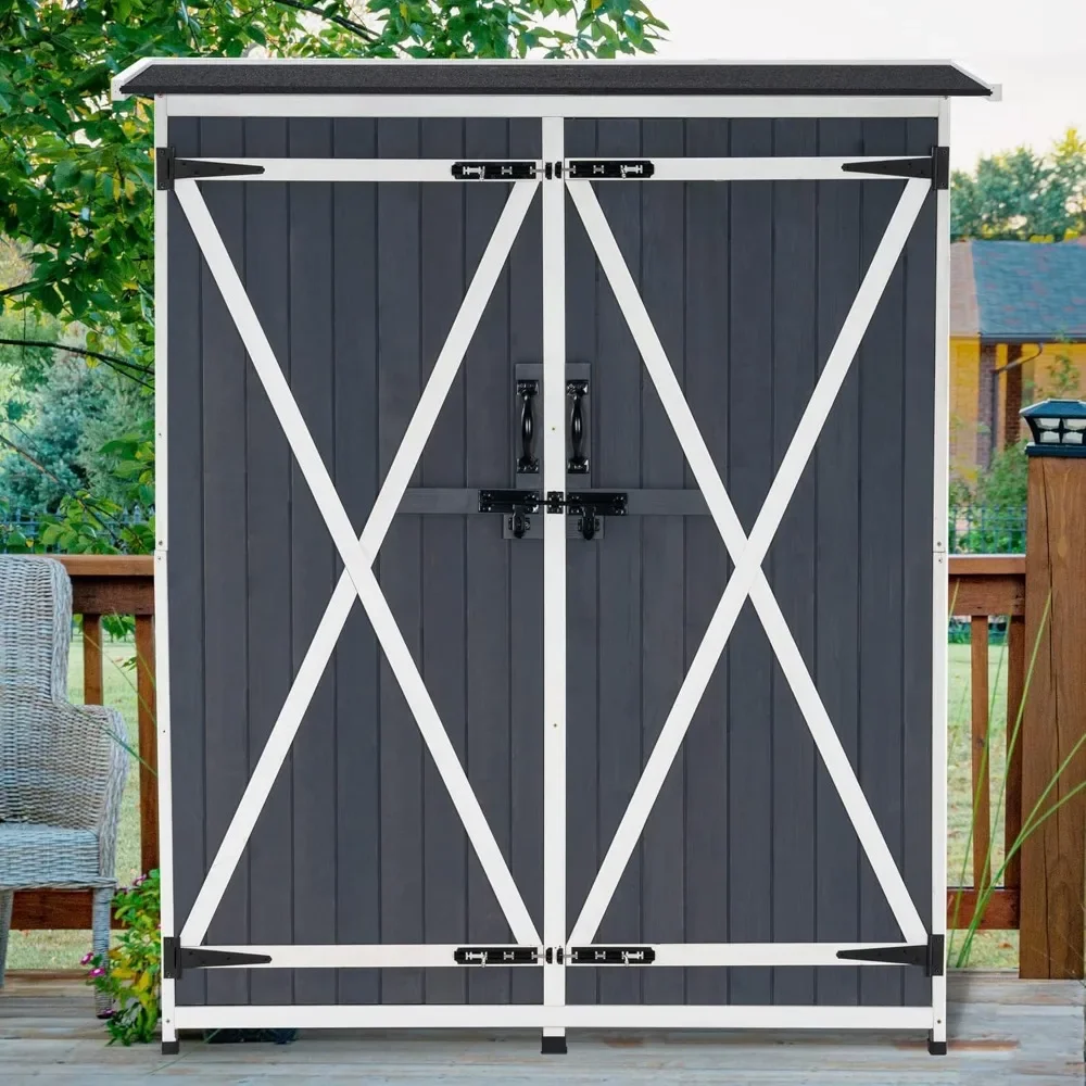 

Storage Shed Backyard Utility Tools Organizer Outdoor Wooden Garden Racks Shelves with Lockers 2 Doors Home Furniture