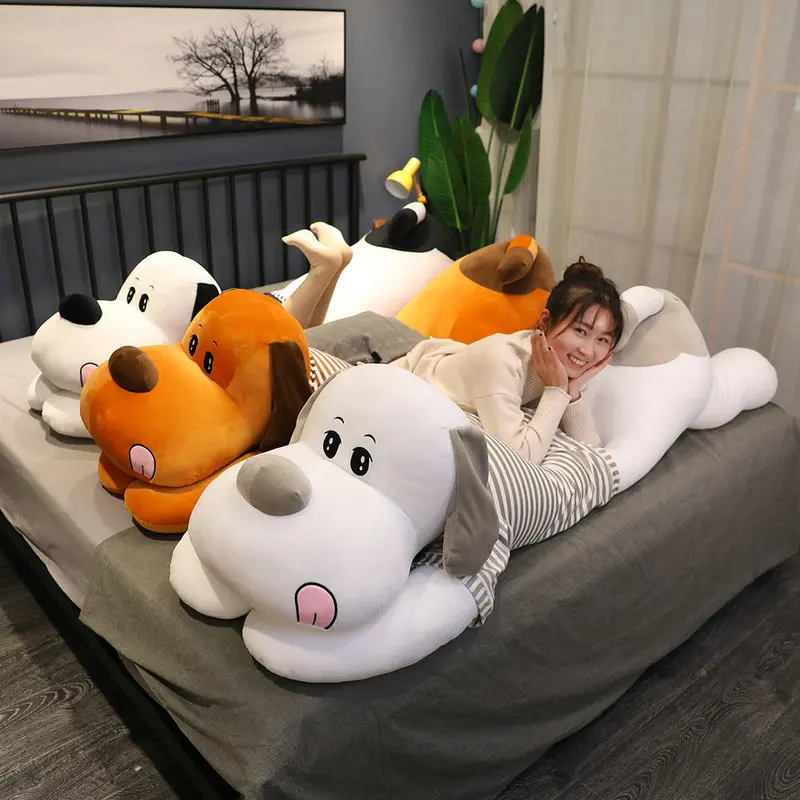 130 cm gigantische zachte tong hond knuffel knuffeldier taille kussen kussen zachte echte leven lange hond pop verjaardagscadeau