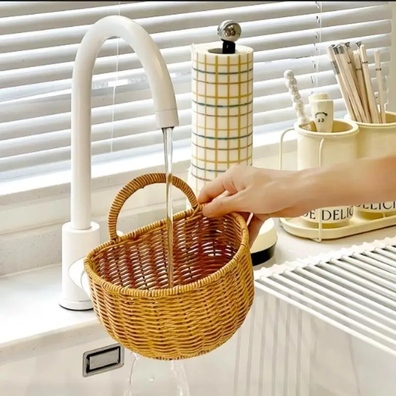 1PC Wall Hanging Basket Boho Style Hand-Woven Hanging Storage Baskets Kitchen Ginger Garlic Scallion Egg Fruit Storage Box