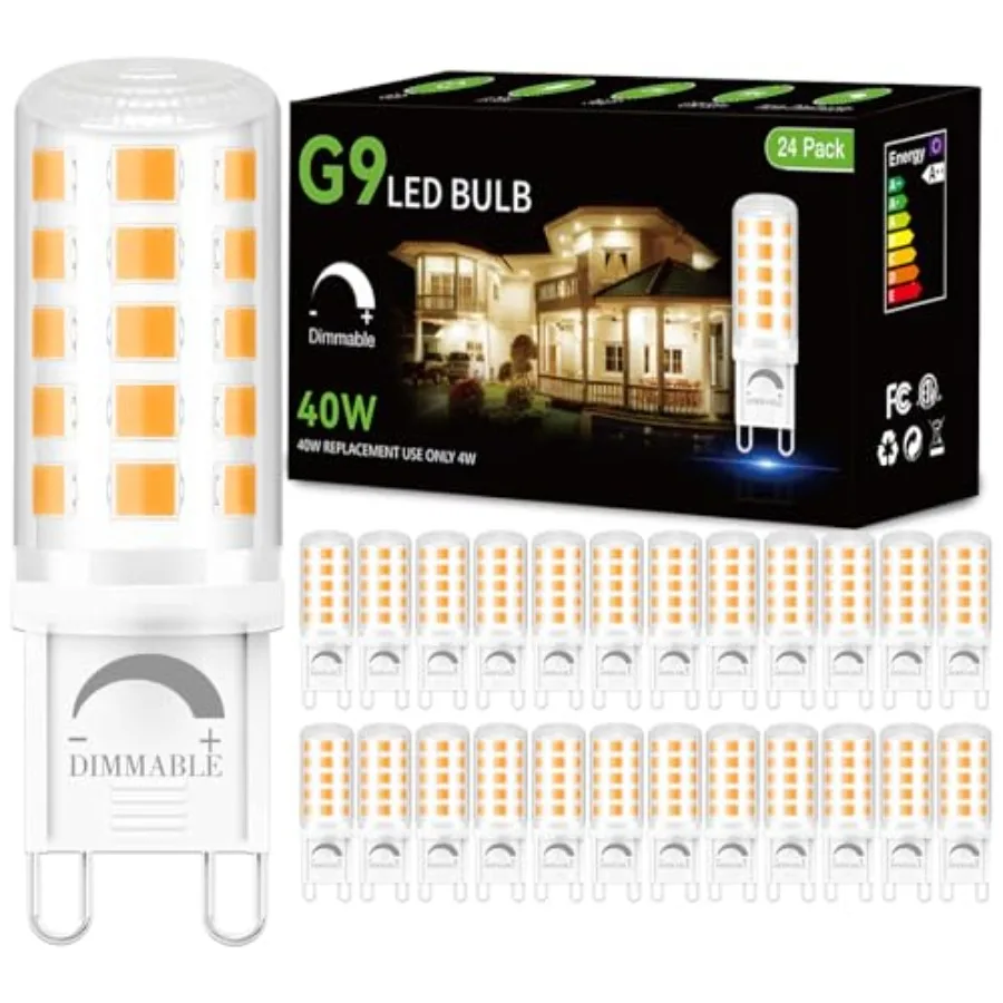 

DAYBEETER 24 Pack Dimmable G9 LED Bulb 4W 40 Watt Equivalent Soft Warm White G9 Halogen Bulb T4 G9 Bi-pin Base Light Bulbs for