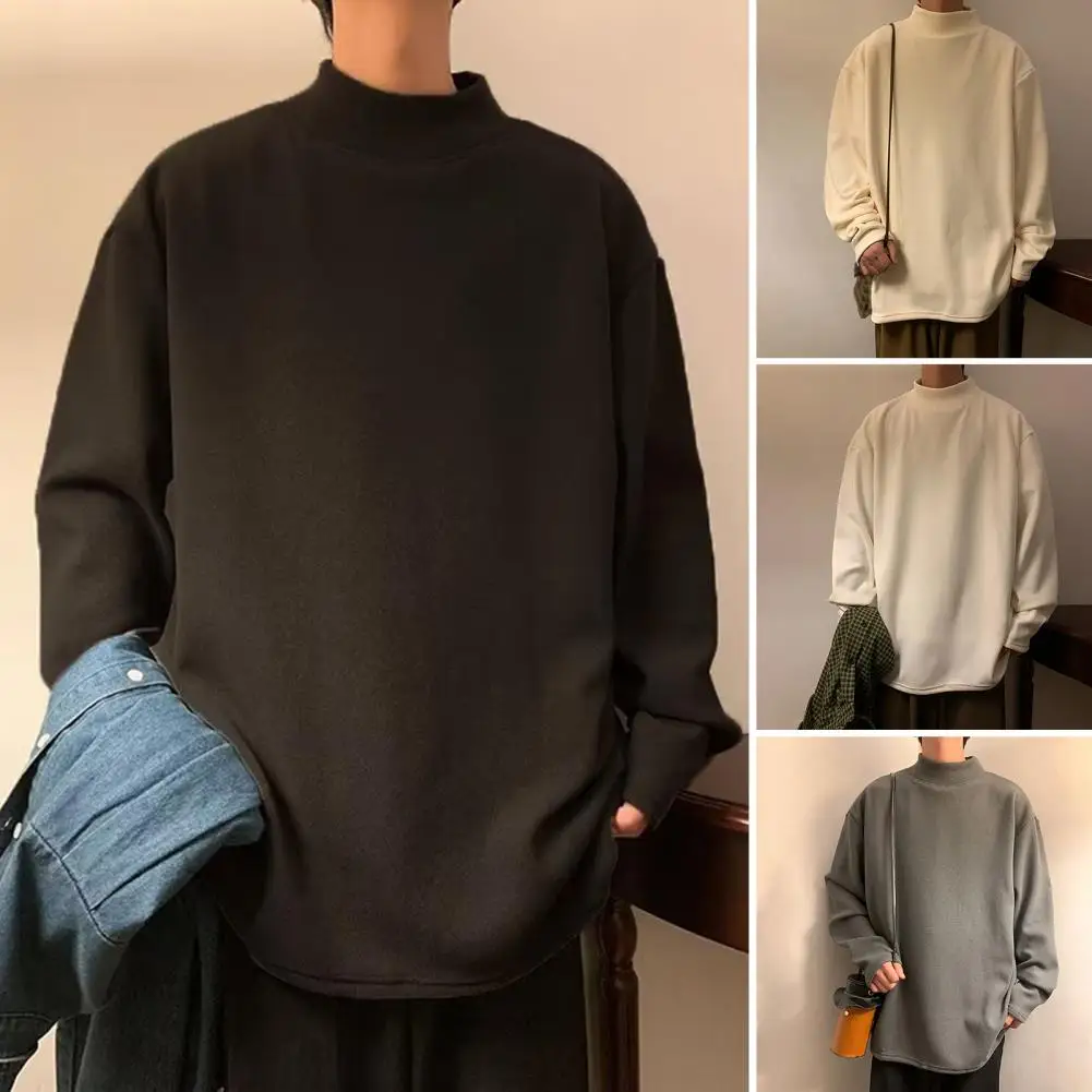 Новая футболка для маленьких мальчиков, модная осенне-зимняя однотонная термобелье с длинными рукавами, повседневные тонкие бархатные топы с высоким воротником и подогревом