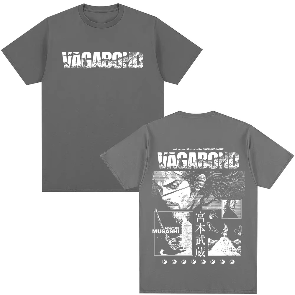 Anime Vagabond Miyamoto Musashi Manga T-Shirt Men Women Oversized Graphic Cotton Short Sleeve Casual Summer Streetwear Top Manga