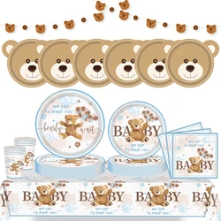 Cute Teddy Bear Disposable Tableware Set Plates Napkins Kids Bear Birthday We Can Bearly Wait Baby Shower Party Decors Supplies