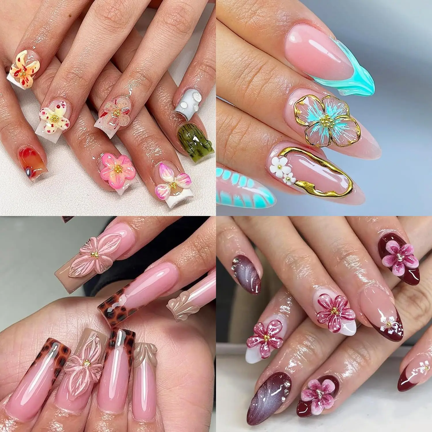 3D Hibiscus Flower Nail Art Silicone Molds 2PC Petal Nail Charm Mold with Carving Pen Nail Art Kit DIY Resin Nail Decor Template