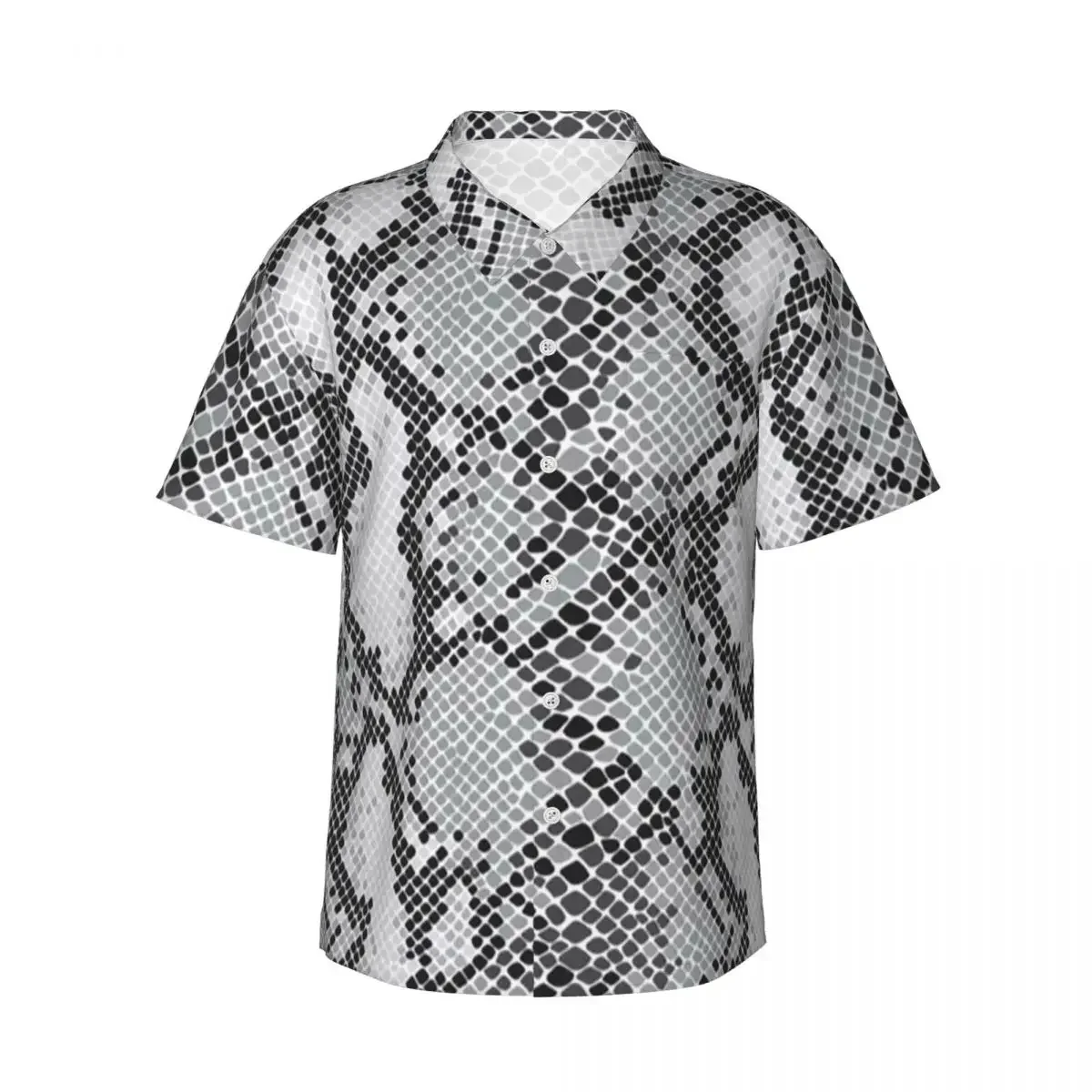 Gray Snake Skin Animal Print Men's Shirts Hawaiian Short Sleeve Shirt Casual Button Tops for Summer Beach