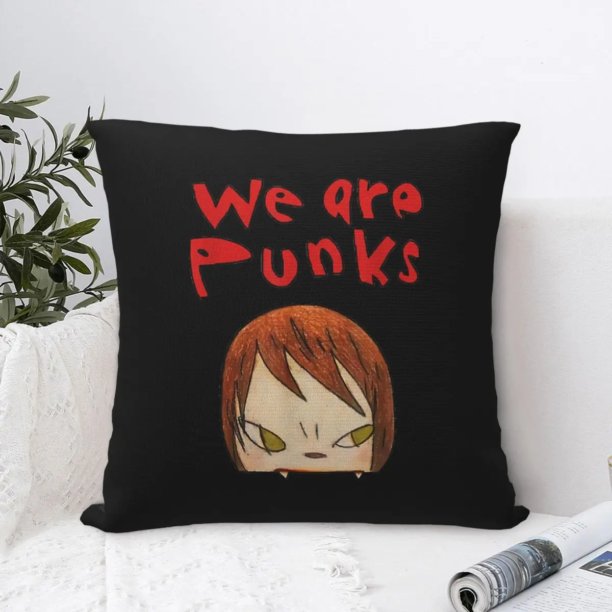 We Are Punks Classic Polyester Cushion Cover Yoshitomo Nara Livingroom Chair Decorative Breathable Pillow Cover