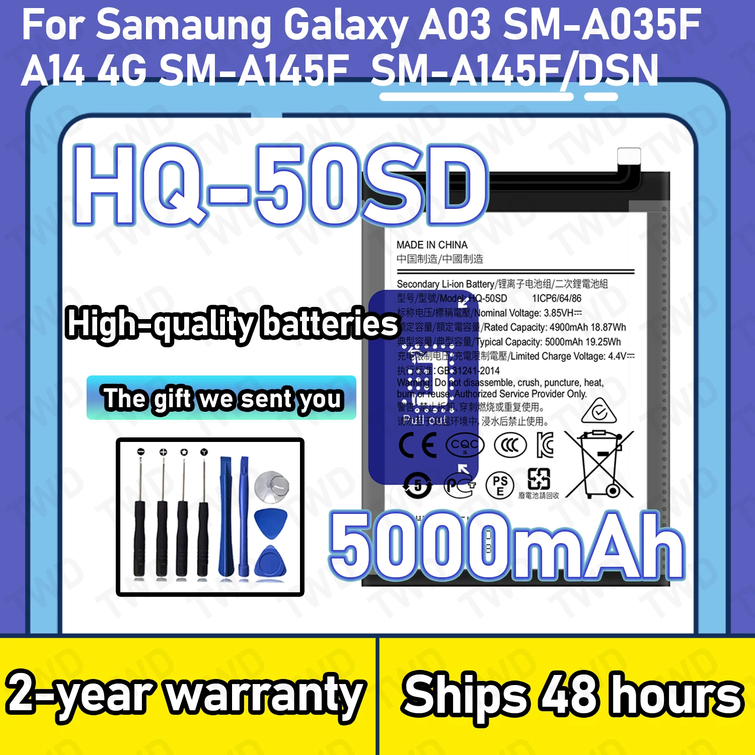 HQ-50SD 5000mAh Large capacity Battery For Samsung Galaxy A03 SM-A035F Batteries New High Quanlity+Free Tools