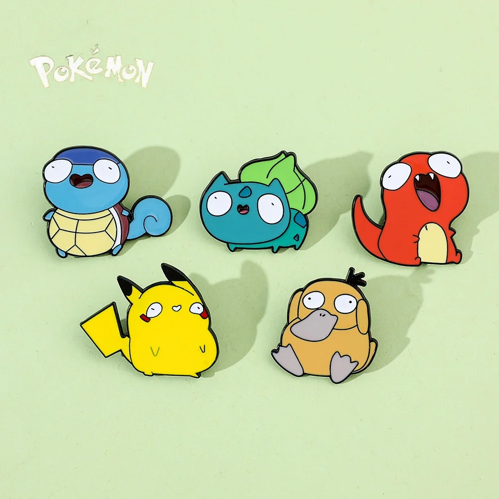 Pokemon Pikachu Brooch Action Anime Figures Charizard Bulbasaur Blastoise Psyduck Backpack Clothing Ornaments Cute Birthday Gift