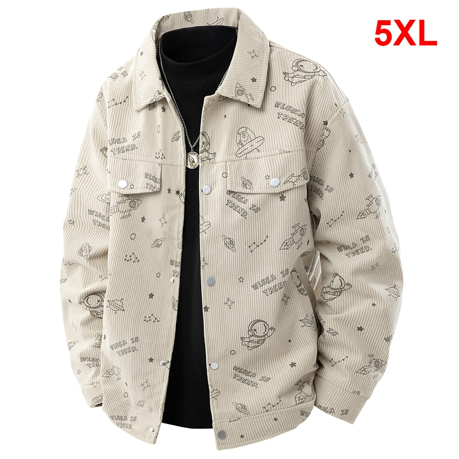 

Corduroy Jacket Men 5XL Plus Size Jacket Coat Male Fashion Casual Cartoon Print Button Jacket Coat Big Size 5XL