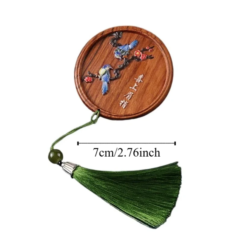 Tragbarer Handspiegel im chinesischen Stil, Elsterfisch, Kosmetikspiegel aus Holz, runder Blumenprägung, Taschen-Make-up-Spiegel, Urlaub