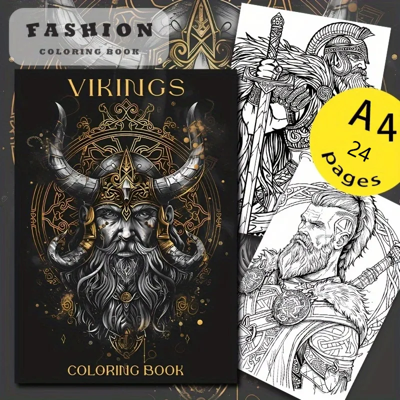 

A4 Spiral Vikings Coloring Book for Adults 24 Pages Mythical Norse Scenes Relaxing Art Therapy Creative Gift