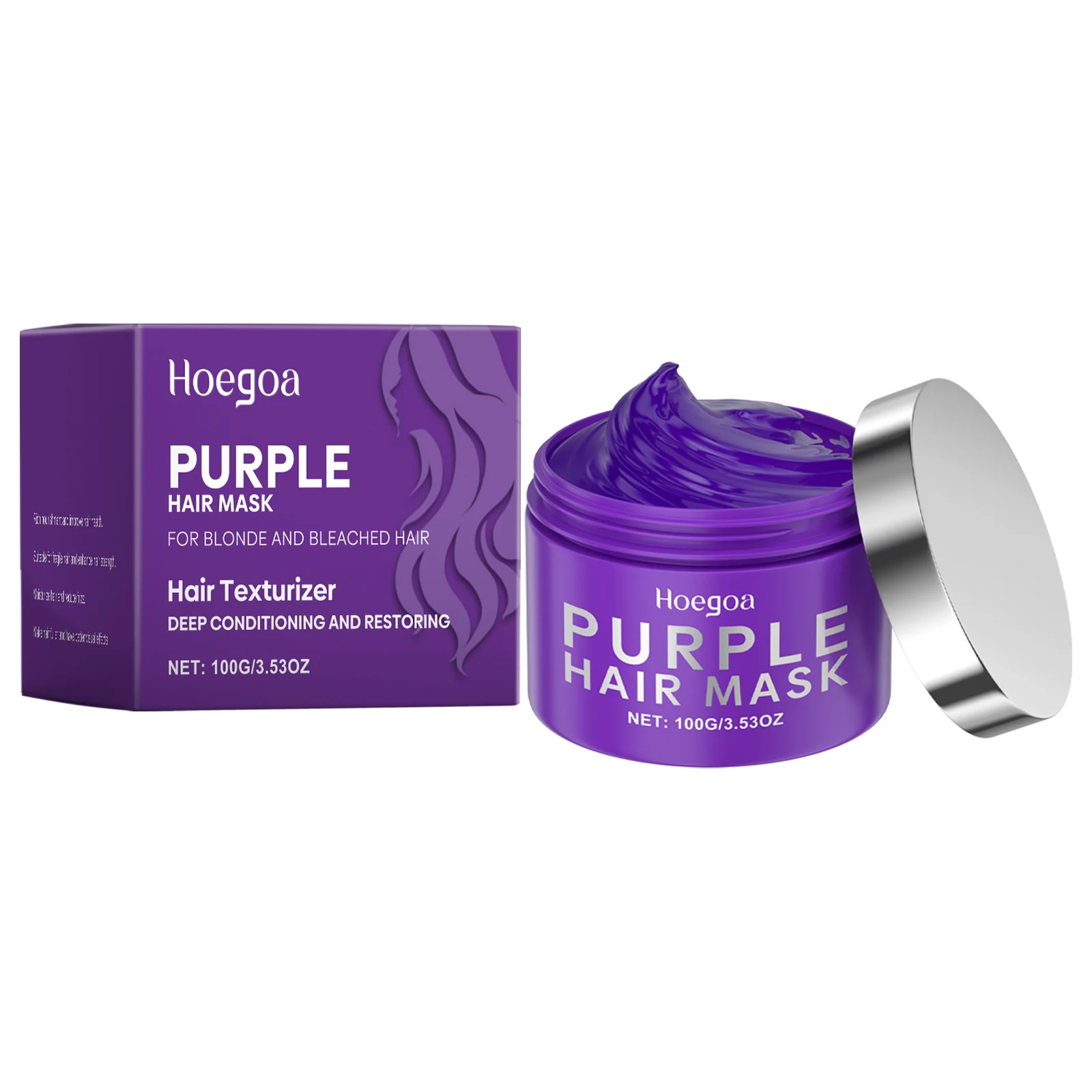 Hoegoa Purple Hair Mask Deep Repair Damaged Hair Reduce Split Ends Moisturize Dry Frizzy Hair Maintain Dyed Hair Color 100g