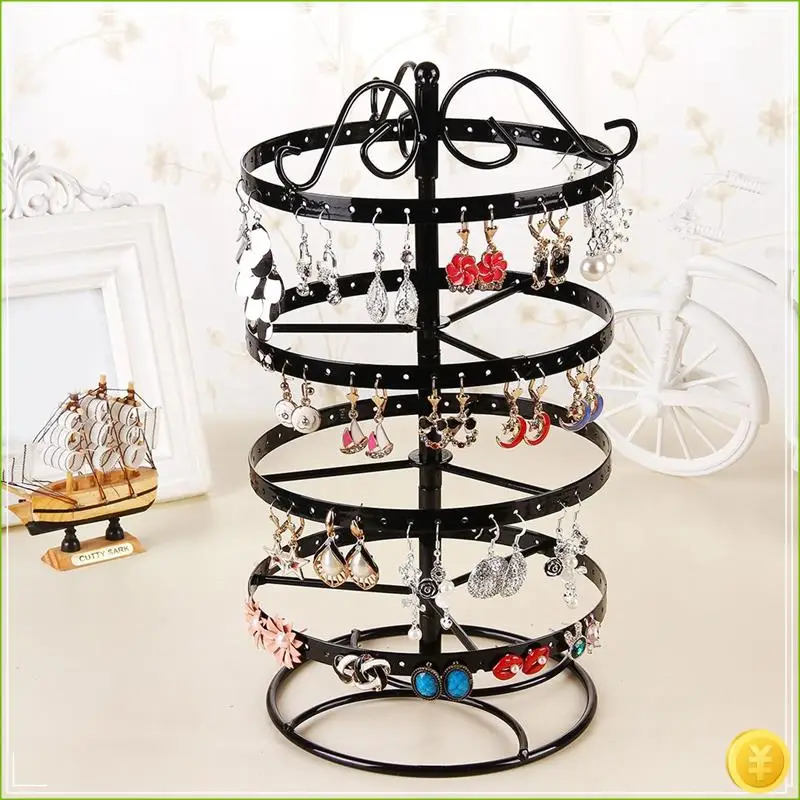 1 Piece Wrought Iron Four-Story Rotating Jewelry Rack Jewelry Rack Earring Earring Bracelet Display Rack White