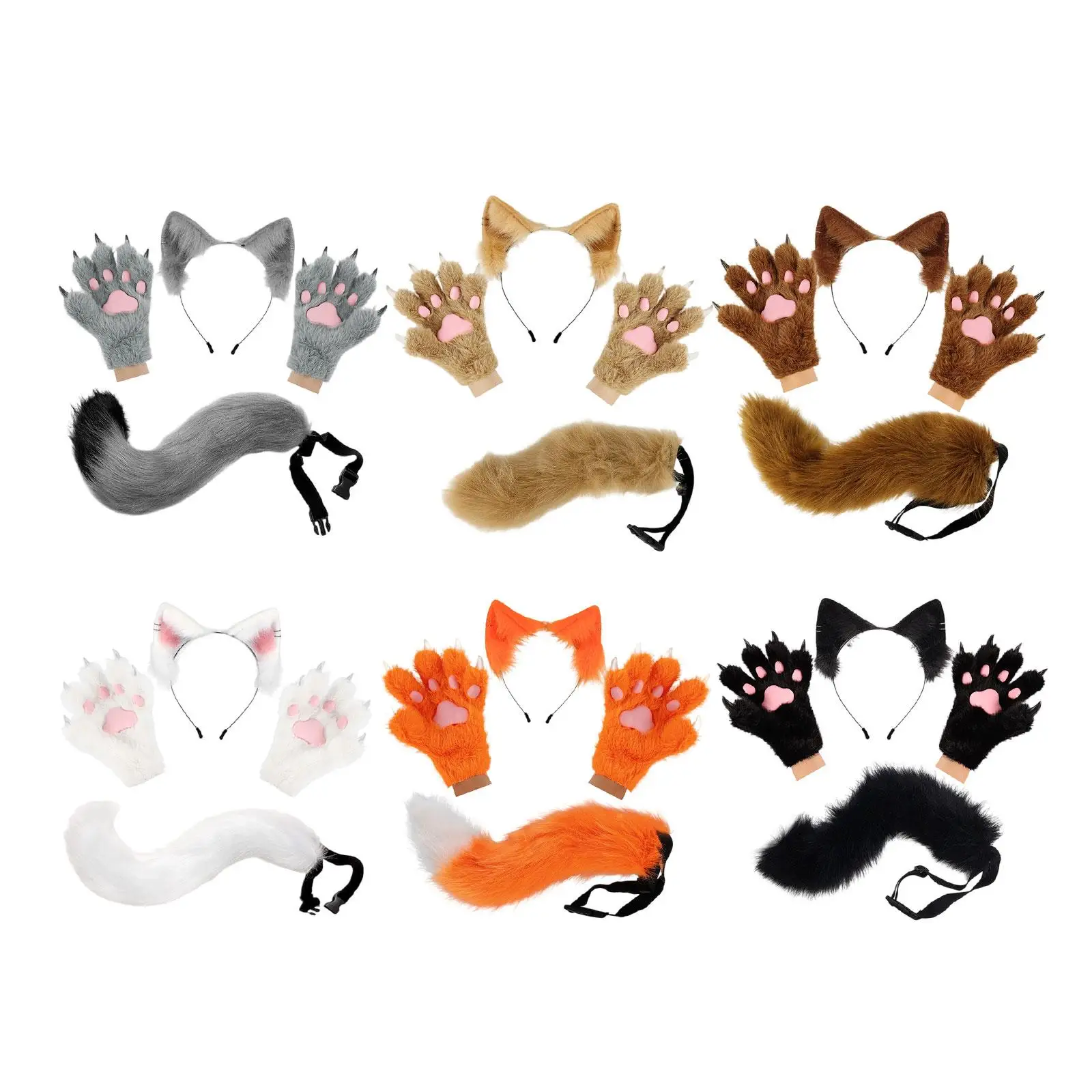 Premium pluche dierenhoofdband staarthandschoenen set fancy dress voor dames meisjes Halloween