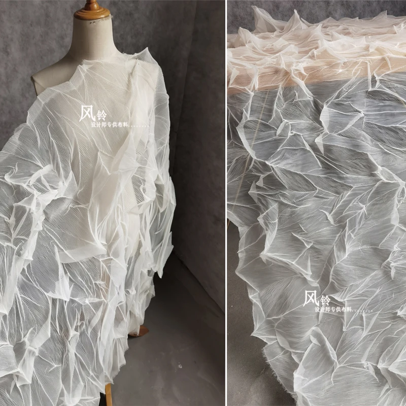 Transparent Pleated Tulle Fabric White Creative Folds DIY Party Backgound Decor Sewing Skirt Dress Clothes Design Fabric