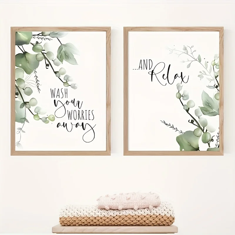 2pcs Relaxing Tropical Leaves Canvas Wall Art Set, 11.8x15.7in - Relaxing Quote Posters for Bathroom Decor, Frameless HD Printed