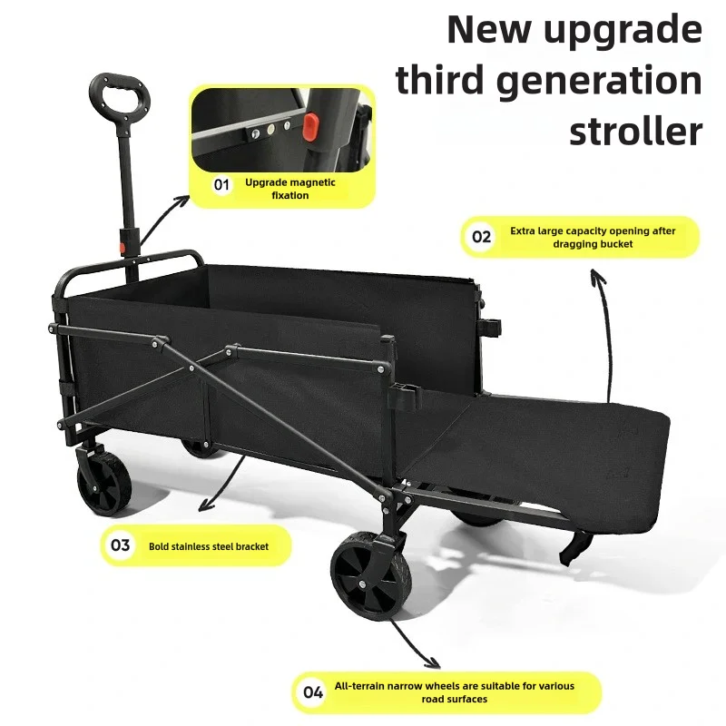 

Wilderness Man camping cart Outdoor folding hand-pushed camp cart Children can lie picnic trailer travel camping large