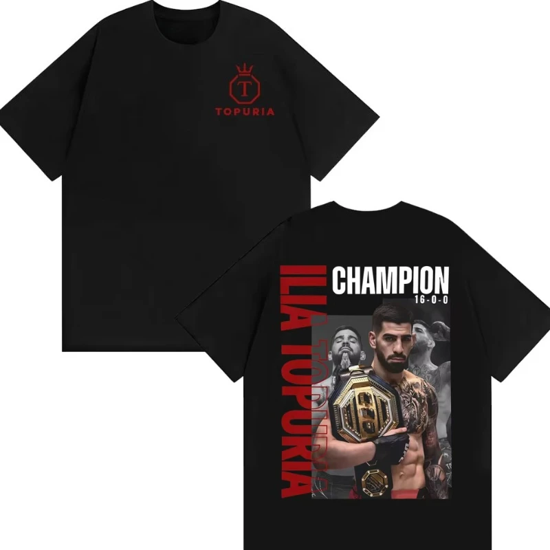 España boxer Ilia Topuria 100% algodón camisa de hombre de gran tamaño retrato gráficos verano mujer Y2k Hip Hop cuello redondo Streetwear camiseta