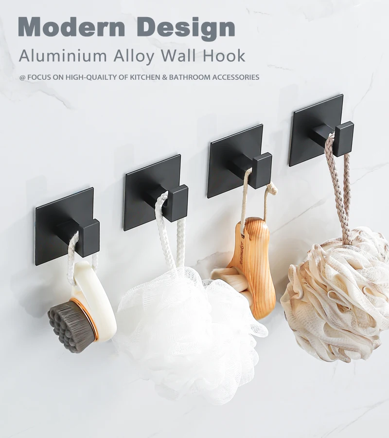Schwarz Selbst-Adhesive Wand Haken Für Hängen Schlüssel Kleiderbügel Tür Robe Haken Mantel Rack Handtuch Halter Bad Zubehör – Detail 1