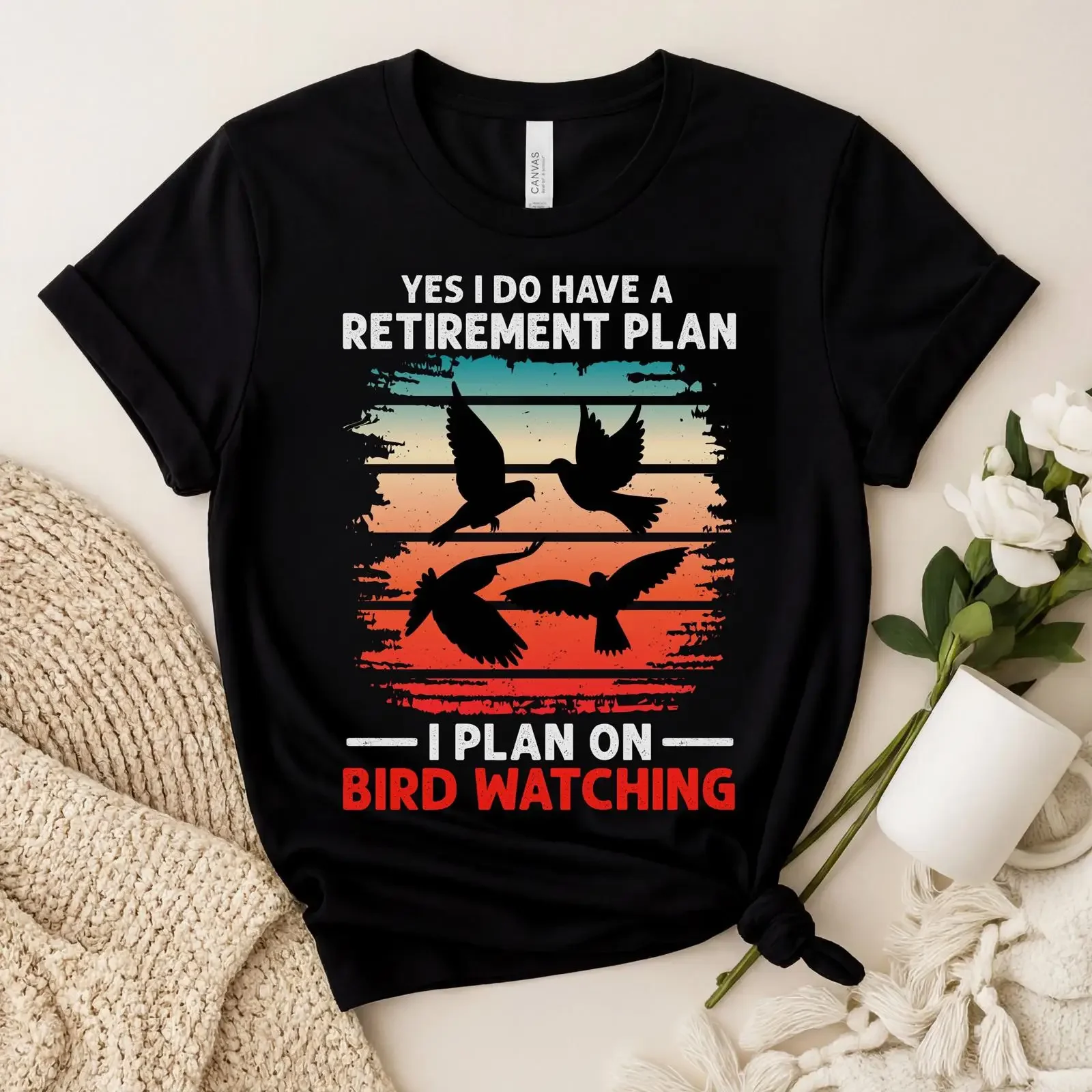 Funny Retirement Plan Bird Watching T Shirt Vintage Birding for Retired Birders Lover Casual Top vintage Washed Soft